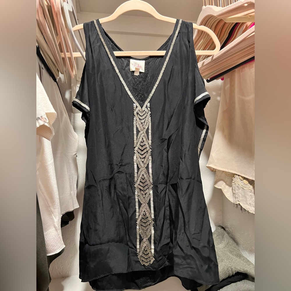 Parker Black Beaded V-Neck Top